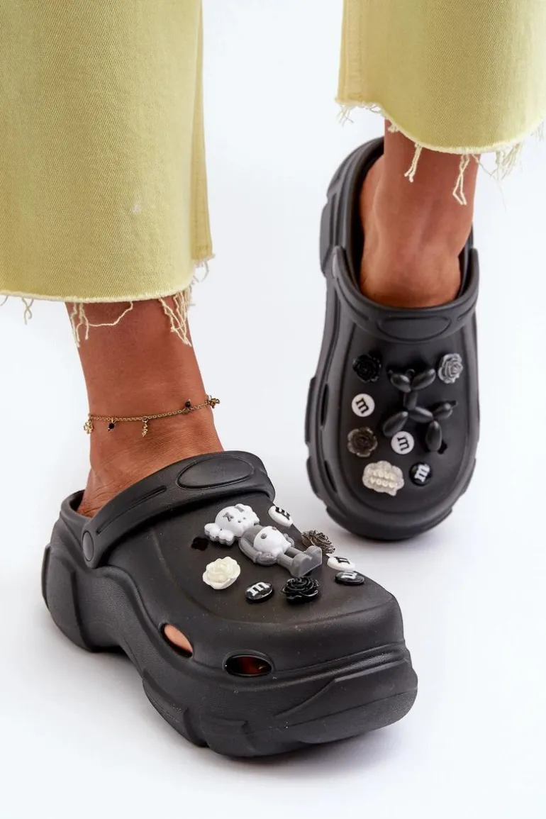 Piankowe Damskie Lekkie Klapki Na Masywnej Podeszwie Czarne Matirra