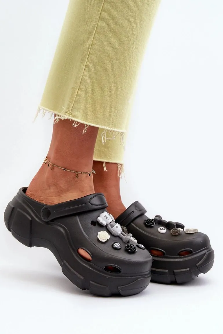 Piankowe Damskie Lekkie Klapki Na Masywnej Podeszwie Czarne Matirra