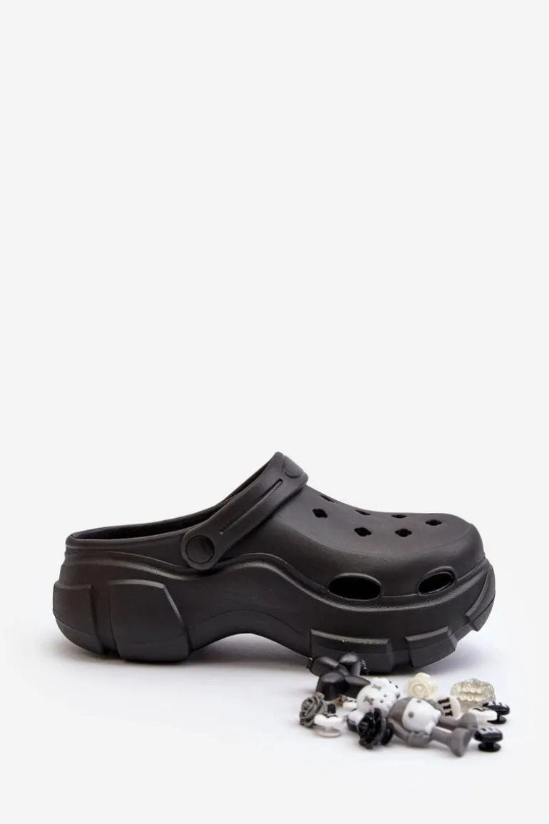 Piankowe Damskie Lekkie Klapki Na Masywnej Podeszwie Czarne Matirra