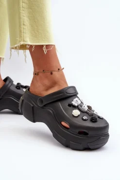 Piankowe Damskie Lekkie Klapki Na Masywnej Podeszwie Czarne Matirra