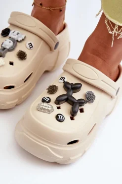 Piankowe Damskie Lekkie Klapki Na Masywnej Podeszwie Beżowe Matirra