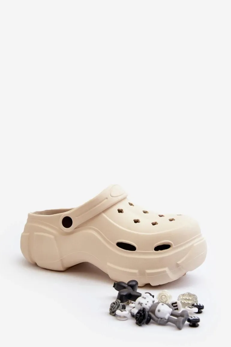 Piankowe Damskie Lekkie Klapki Na Masywnej Podeszwie Beżowe Matirra