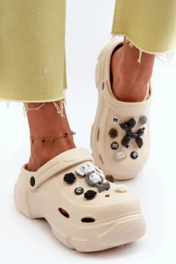 Piankowe Damskie Lekkie Klapki Na Masywnej Podeszwie Beżowe Matirra