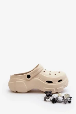 Piankowe Damskie Lekkie Klapki Na Masywnej Podeszwie Beżowe Matirra