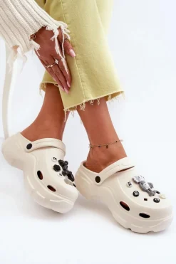 Piankowe Damskie Lekkie Klapki Na Masywnej Podeszwie Białe Matirra