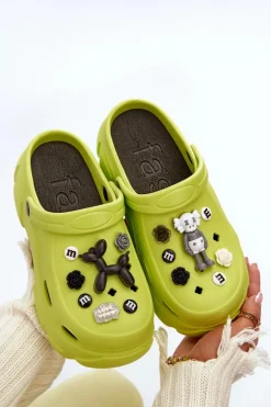 Piankowe Damskie Lekkie Klapki Na Masywnej Podeszwie Limonkowe Matirra