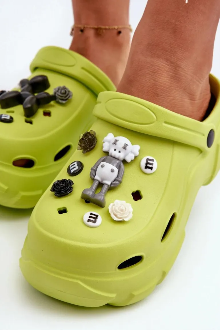 Piankowe Damskie Lekkie Klapki Na Masywnej Podeszwie Limonkowe Matirra