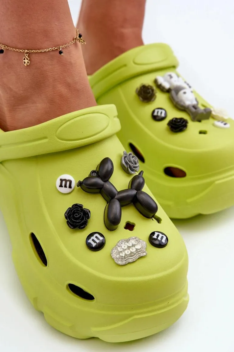 Piankowe Damskie Lekkie Klapki Na Masywnej Podeszwie Limonkowe Matirra