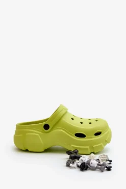 Piankowe Damskie Lekkie Klapki Na Masywnej Podeszwie Limonkowe Matirra