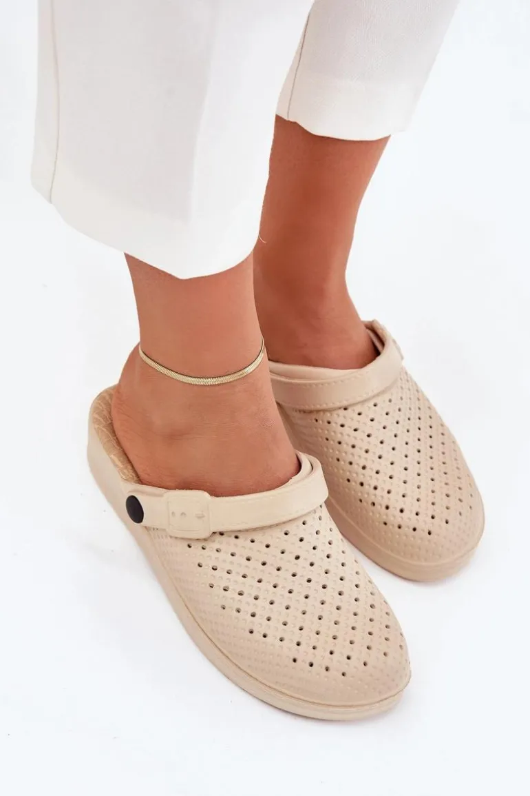 Piankowe Klapki Chodaki Damskie Beżowe Faylina