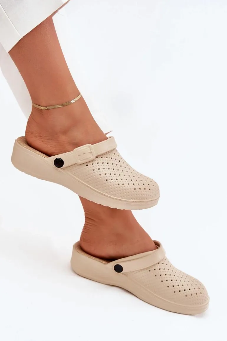 Piankowe Klapki Chodaki Damskie Beżowe Faylina