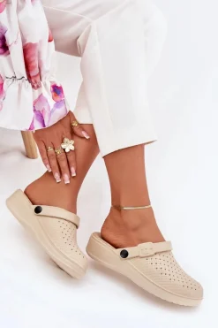 Piankowe Klapki Chodaki Damskie Beżowe Faylina