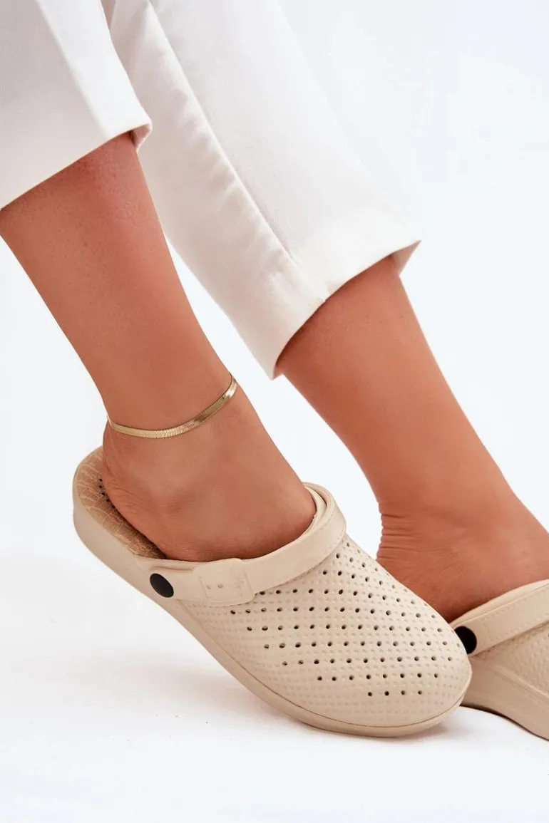 Piankowe Klapki Chodaki Damskie Beżowe Faylina