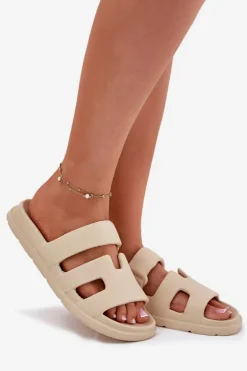 Piankowe Klapki Damskie Beżowe Dimelle