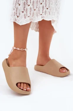 Piankowe Klapki Damskie Ciemnobeżowe Rivasol