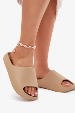 Piankowe Klapki Damskie Ciemnobeżowe Rivasol