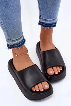 Piankowe Klapki Damskie Na Platformie Czarne Xalvania