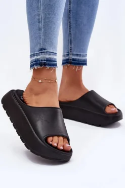 Piankowe Klapki Damskie Na Platformie Czarne Xalvania