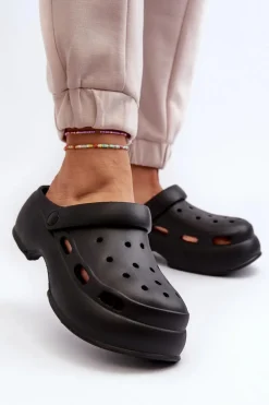 Piankowe Klapki Damskie Na Masywnej Podeszwie Czarne Danollia