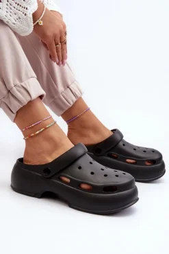 Piankowe Klapki Damskie Na Masywnej Podeszwie Czarne Danollia