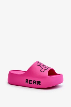 Piankowe Klapki Damskie Na Masywnej Podeszwie Z Misiem Fuksja Lamira