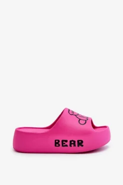 Piankowe Klapki Damskie Na Masywnej Podeszwie Z Misiem Fuksja Lamira