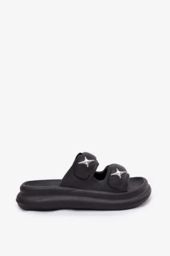 Piankowe Klapki Damskie Na Platformie Czarne Falowena