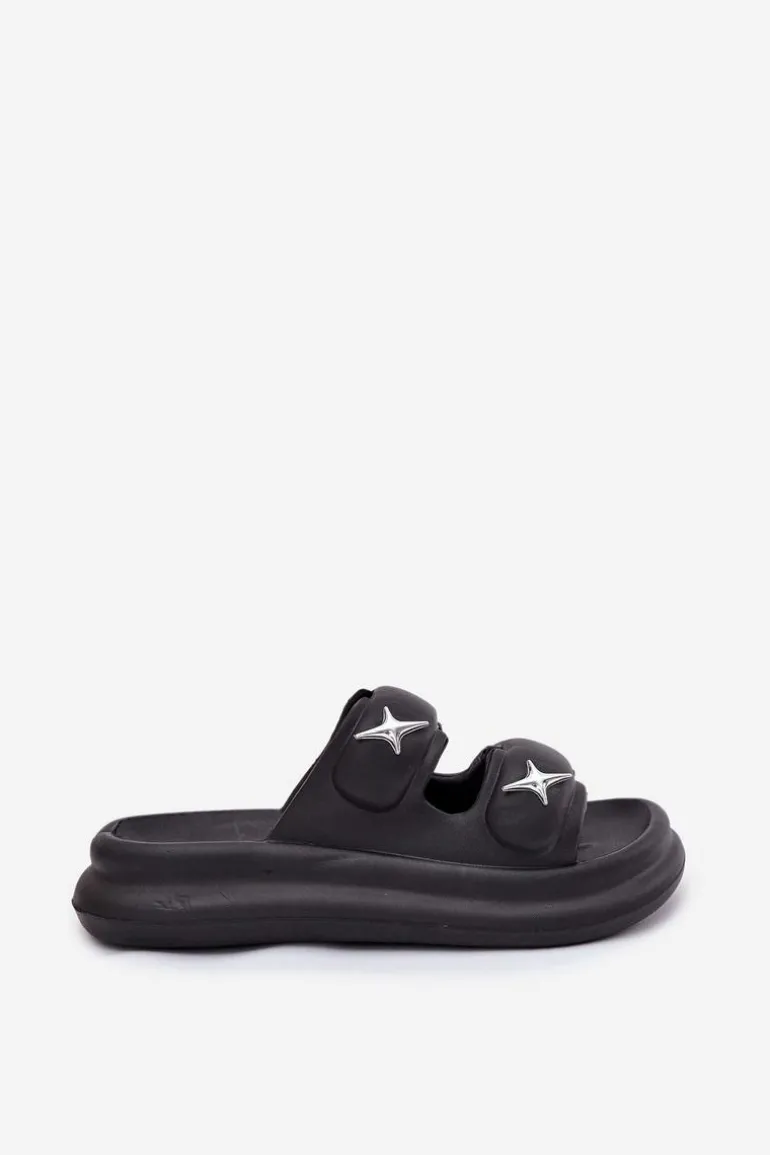 Piankowe Klapki Damskie Na Platformie Czarne Falowena