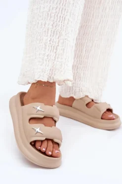 Piankowe Klapki Damskie Na Platformie Ciemnobeżowe Falowena