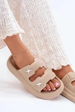 Piankowe Klapki Damskie Na Platformie Ciemnobeżowe Falowena