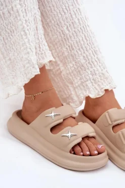 Piankowe Klapki Damskie Na Platformie Ciemnobeżowe Falowena