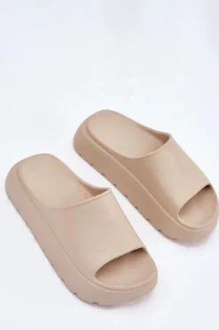 Piankowe Klapki Damskie Na Platformie Beżowe Xalvania