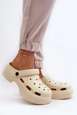 Piankowe Klapki Damskie Na Masywnej Podeszwie Beżowe Danollia