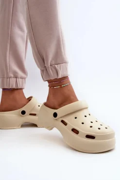 Piankowe Klapki Damskie Na Masywnej Podeszwie Beżowe Danollia