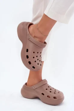 Piankowe Klapki Damskie Na Masywnej Podeszwie Big Star RR274A121 Ciemnobeżowe