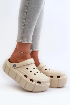 Piankowe Klapki Damskie Na Platformie Beżowe Itubia