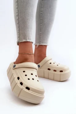Piankowe Klapki Damskie Na Platformie Beżowe Itubia