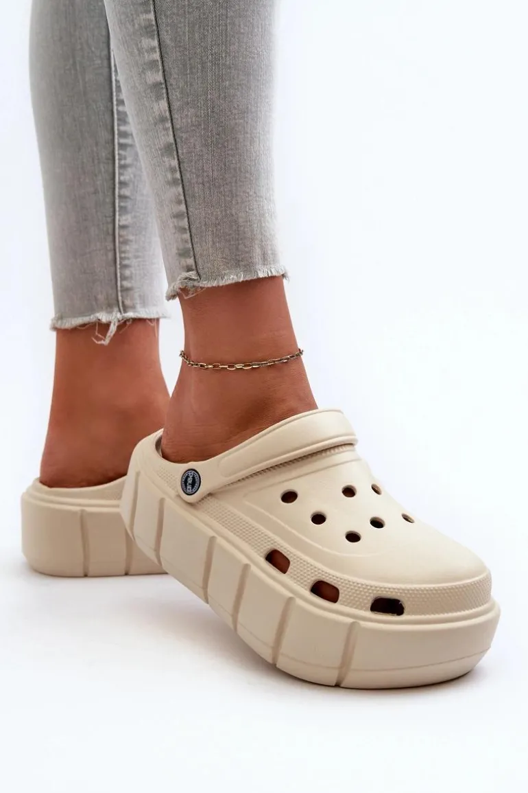 Piankowe Klapki Damskie Na Platformie Beżowe Itubia