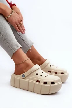 Piankowe Klapki Damskie Na Platformie Beżowe Itubia