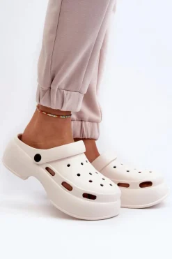 Piankowe Klapki Damskie Na Masywnej Podeszwie Białe Danollia