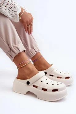 Piankowe Klapki Damskie Na Masywnej Podeszwie Białe Danollia