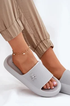 Piankowe Klapki Damskie Na Platformie Z Misiem Vinceza 75210 Szare