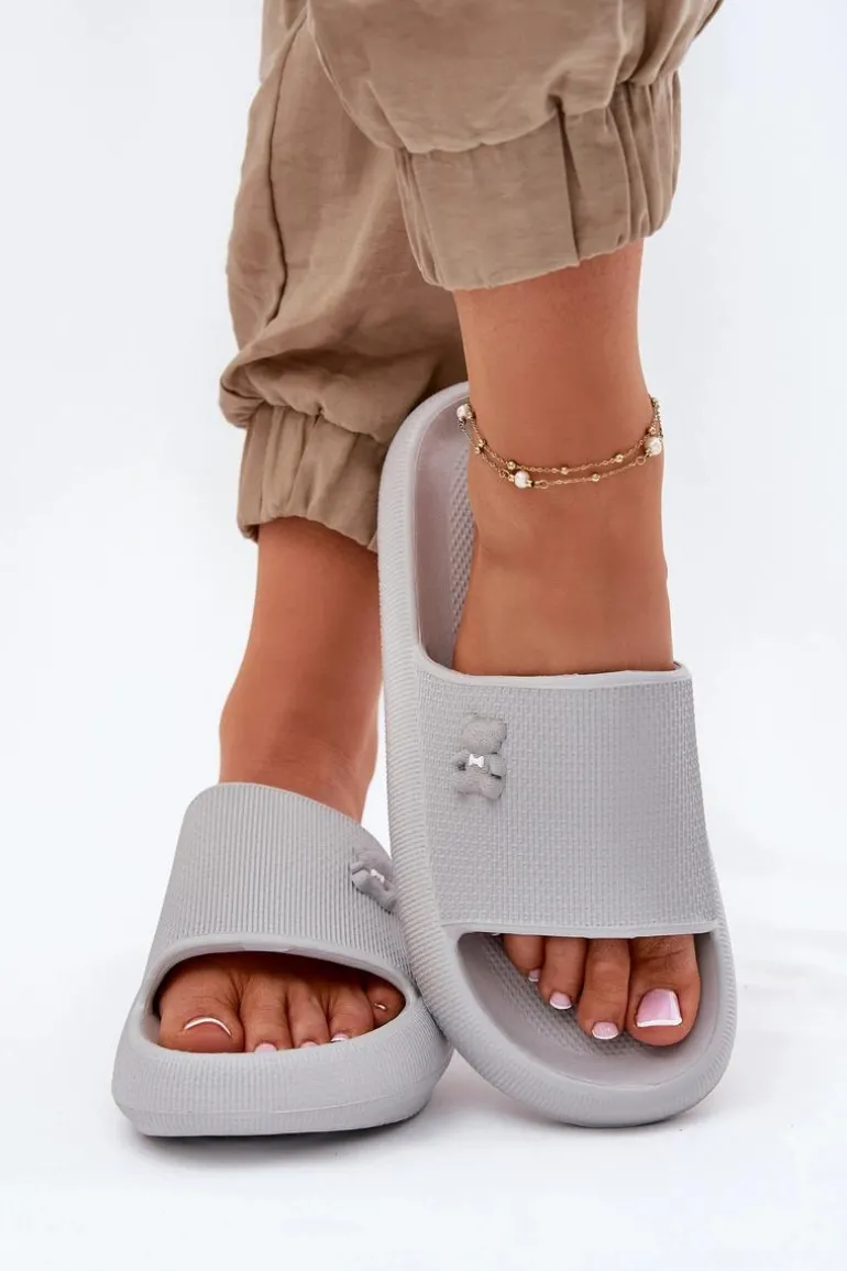 Piankowe Klapki Damskie Na Platformie Z Misiem Vinceza 75210 Szare