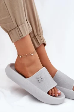 Piankowe Klapki Damskie Na Platformie Z Misiem Vinceza 75210 Szare