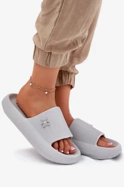 Piankowe Klapki Damskie Na Platformie Z Misiem Vinceza 75210 Szare