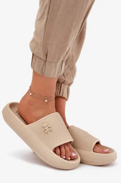 Piankowe Klapki Damskie Na Platformie Z Misiem Vinceza 75210 Beżowe