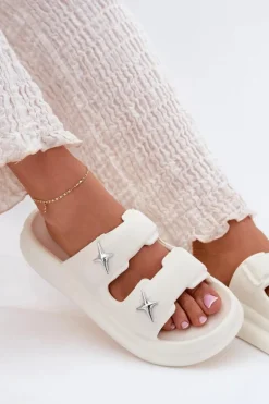 Piankowe Klapki Damskie Na Platformie Ecru Falowena