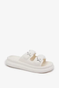 Piankowe Klapki Damskie Na Platformie Ecru Falowena