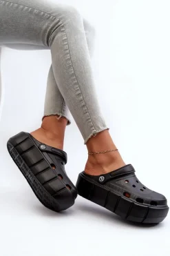 Piankowe Klapki Damskie Na Platformie Czarne Itubia