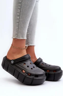 Piankowe Klapki Damskie Na Platformie Czarne Itubia